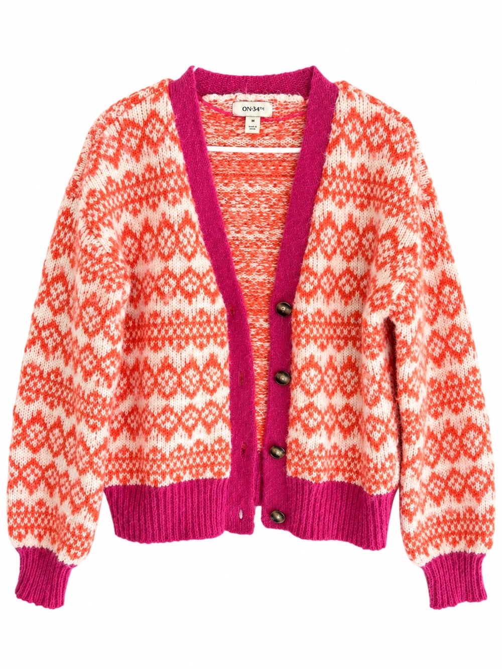 ON 34th Pink and Orange Patterned Button-Up Cardigan